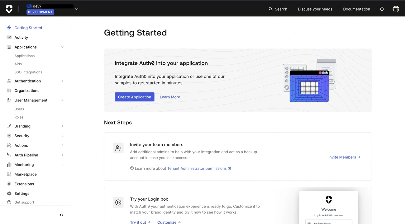 Auth0 Dashboard