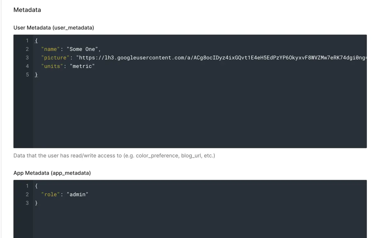 User and App metadata